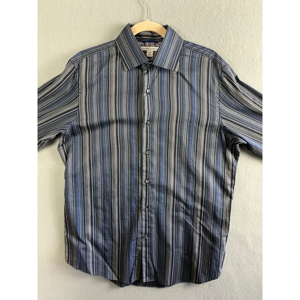 Banana Republic Button Up‎ Men's Large Striped Shirt Long Sleeve Dress